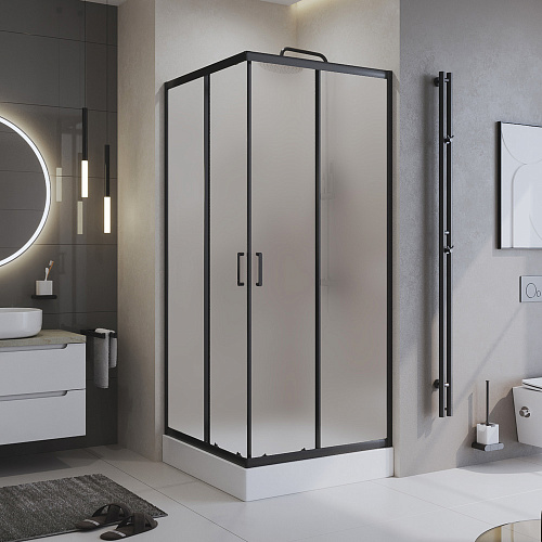 BelBagno UNO-195-A-2-90-P-NERO Душевой уголок 195х90х90 см, стекло рифленое/профиль черный