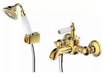 Bravat F675109G-B Art Смеситель для ванны с коротким изливом и аксессуарами, золото