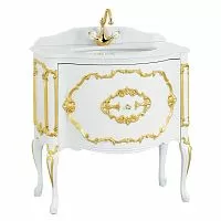 Migliore 28650 Amelia Тумба под раковину 80х82х58 см, Laccato Bianco Bril/декор Foglia oro, ручки золото SW купить  в интернет-магазине Сквирел