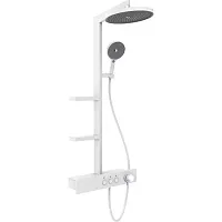 Aquame AQM8005W Душевая система с термостатом и изливом, D225/130 мм, 1/3 режима, матовый белый