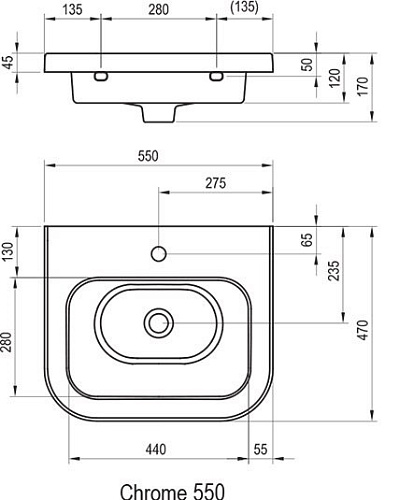 Ravak Chrome XJG01155000 Умывальник купить недорого в интернет-магазине Сквирел