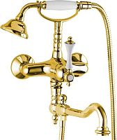 Cezares MARGOT-VDFM2-03/24-Bi Смеситель для ванны, с ручным душем и поворотным изливом, золото 24 карат/ручки белые