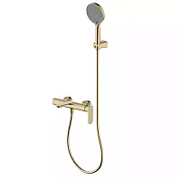 Aquame AQM6312BG Monza Смеситель для ванны, с душевым набором, D120 мм, 3 режима, Brushed gold (шлифованное золото)