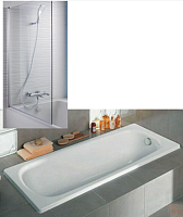 Сет №1671_E2921-00, Ванна чугунная + E4113-NF, Ножки для ванны + E70174-CP, Слив-перелив + E6D042-GA, Шторка на ванну