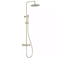 Aquame AQM8006BG Душевая система с термостатом, D250, 1 режим, латунная лейка, верхний душ - сталь, Brushed gold (шлифованное золото)