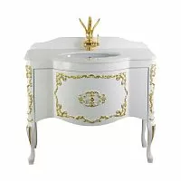 Migliore 27890 Amelia Тумба под раковину 100х82х58 см, Laccato Bianco Bril/декор Foglia oro, ручка золото SW купить  в интернет-магазине Сквирел
