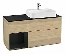Villeroy & Boch G392PDPC Finion Тумба под раковину 120х50 см, Oak Veneer/Black Matt Lacquer/Glass Black Matt купить  в интернет-магазине Сквирел