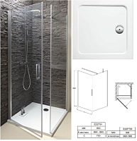 Сет № 1828 E22T91-GA, Распашная дверь (Chrome) +E22FT90-GA, Боковая стенка + E62442-00, Душевой поддон