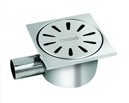 Creavit FS112 Трап для душа 10х10 см, с боковым выпуском, хром