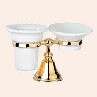 TW Harmony TWHA141oro 141, настольный держатель с мыльницей и стаканом, керамика (бел), цвет: золото, купить  в интернет-магазине Сквирел