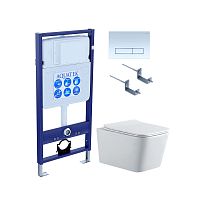 Aquatek SET Либра N KDI21 Комплект: рама Standard INS-0000012 + крепеж KKI-0000002 + клавиша KDI-0000021 + унитаз AQ0530N-00 с тонким сиденьем Soft-close, белый