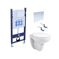 Aquatek SET Каир-14-013 Комплект: рама Eco Standard INS-0000014 + крепеж KKI-0000002 + клавиша KDI-0000013 + унитаз AQ1170-00 с тонким сиденьем с механизмом плавного закрывания, белый
