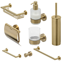 Сет № 1821 916516-07, Диспенсер для жидкого мыла настенный + 916514-07-30, Держатель для душевых принадлежностей + 916513-07, Крючок + 916511-07, Ершик настенный, для унитаза + 916508-07, Держатель туалетной бумаги с крышкой + 916507-07-45, Держатель поло