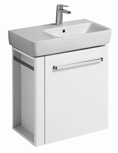 Geberit Renova Compact 862265000 CompactШкафчик под раковину, 590х604х337 мм, с держателем для полотенец слева, корпус белый матовый, фасад белый глянец купить  в интернет-магазине Сквирел