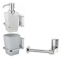 Сет № 1890 K-5028, Подстакан/подставка для зуб. щеток (Chrome) + K-5096, Держатель туалетной бумаги (Chrome) + K-5099, Дозатор для ж/мыла, настенный (Chrome)