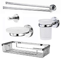 Сет № 1842 K-4023, Крючок (Chrome) + K-4028, стакан для зубных щеток (Chrome) + K-4029, Мыльница (Crome) + K-4031, Полотенцедержатель рога (Crome) + K-722, Полка для ванны