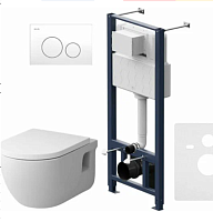 Сет №1593_IS49001.801701, Комплект инсталляция с подвесным унитазом с сиденьем микролифт и клавишей смыва белая