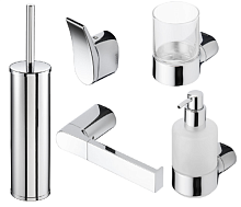 Сет № 1826 916511-06, Ершик настенный, для унитаза (Chrome) + 914516-02, Дозатор (Chrome) + 914513-02, Крючок (Chrome) + 914509-02, Бумагодержатель (Chrome) + 914502-02, Стакан настенный, для зубных щеток (Chrome)