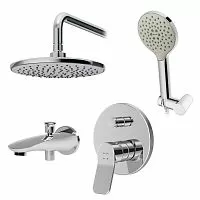 AM.PM FB85A10020 X-Joy, Набор: смеситель для ванны/душа, верхний душ, душевой набор, излив на ванну, хром