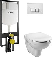 Vitra 9773B003-7200 Normus Комплект 4 в 1: подвесной унитаз + сиденье микролифт + инсталляция для монтажа + панель смыва хром