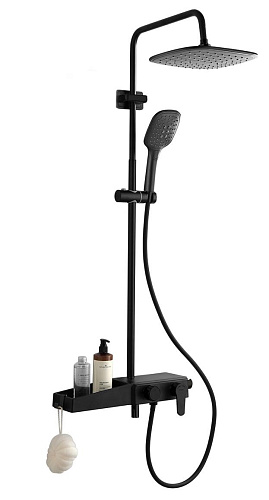 Azario AZ-801-2B Душевая система с поворотным изливом, керамический картридж, черный матовый