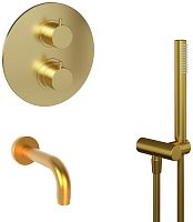 Paini 78PJSET26911THBATH Cox Комплект на 2 потребителя с термостатом, для ванны с ручным душем, брашированное золото PVD