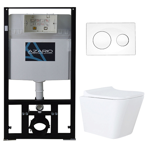 Azario AZ-8010-1000+AZ-8200-0012+AZ-0052 Комплект инсталляции с унитазом Teramo с сидением микролифт и клавишей смыва 0012, белая