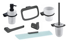 Сет № 1840 K-7223, Крючок (Black) +  K-7224, Полка + K-7227, Щетка для унитаза (Black) + K-7228, Стакан для зубных щеток (Black) + K-7260, Полотенцедержатель (Black) + K-7296, Держатель для туалетной бумаги (Black) + K-7299, Дозатор для ж/мыла (Black)