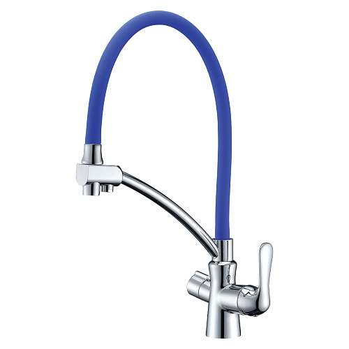 Lemark LM3070C-Blue Comfort Смеситель для кухни, с подключением к фильтру с питьевой водой, хром/синий