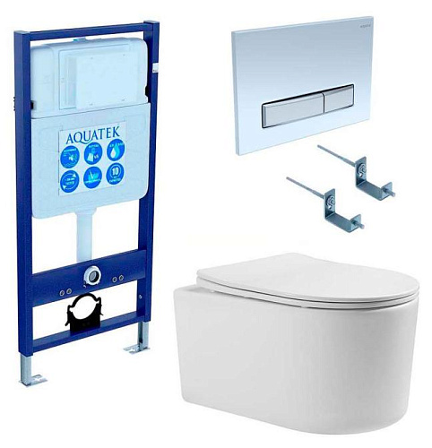 Aquatek SET Мия 4 в 1 Комплект: рама Standard INS-0000012 + крепеж KKI-0000002 + клавиша KDI-0000022 + унитаз AQ2004-00 с тонким сиденьем Soft-close, белый