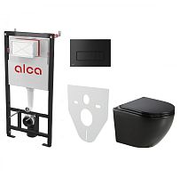 Azario AM101/1120-4:1 RU M578-0001+AZ-0046N-MB Комплект инсталяции с унитазом Grado AZ-0046 чёрный матовый с сиденьем микролифт и клавишей смыва, черная