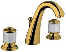 Bongio 04501OR00 BONGIO CRISTALLO Смеситель для раковины на 3 отверстия, с донным клапаном, ручки стекло белое, цвет золото