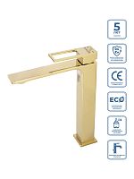 BelBagno LUC-LMC-ORO-W0 Luce Смеситель для раковины накладной, без донного клапана, золото