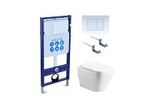 Aquatek SET Амадео cm-009 4 в 1 Комплект: рама Standard INS-0000012 + крепеж KKI-0000002 + кнопка KDI-0000009 + унитаз AQ1180-00 с крышкой-сиденьем Soft-close, белый