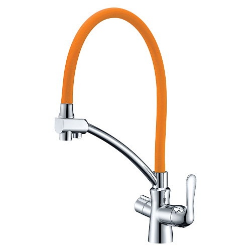 Lemark LM3070C-Orange Comfort Смеситель для кухни, с подключением к фильтру с питьевой водой, хром/оранжевый