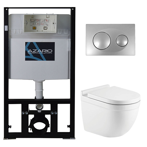 Azario AZ-8010-1000+AZ-8200-0011+AZ-0017 E-R Комплект инсталляции с унитазом Fora с сиденьем микролифт и клавишей смыва 0011, хром глянцевый