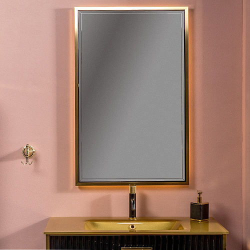 Зеркало Armadi Art Monaco с подсветкой 70*110 см глянец черное+золото 566-BG купить  в интернет-магазине Сквирел