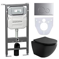 Ceramica Nova CN4002MB_1001M_1000 Сет 4 в 1: унитаз подвесной Metropol Rimless + система инсталляции Envision + кнопка смыва Round, хром матовый