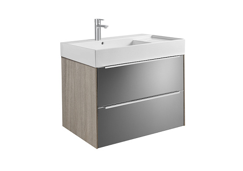 Roca INSPIRA 851076403 тумба с раковиной , 2 ящика /80x50/(тёмный дуб/зеркальный фасад) снято с производства