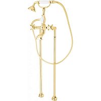 Cezares GOLF-VDP-03/24-Bi Смеситель для ванны, с ручным душем, напольный, золото 24 карат/ручки белые