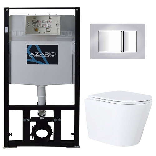Azario AZ-8010-1000+AZ-8200-0031+AZ-0053 Комплект инсталляции с унитазом Teramo с сидением микролифт и клавишей смыва, хром глянцевый