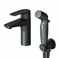 AM.PM F90A03022 Gem, Смеситель для раковины, с гигиеническим душем, черный матовый