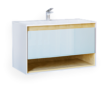 Jorno Gla.01.97/P/W Glass Тумба под раковину, подвесная 100х45 см, белый/дуб сонома