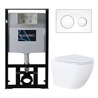 Azario AZ-8010-1000+AZ-8200-0012+AZ-0046N Комплект инсталляции с унитазом Grado N с сиденьем микролифт и кнопка, белая
