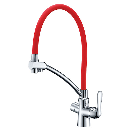 Lemark LM3070C-Red Comfort Смеситель для кухни, с подключением к фильтру с питьевой водой, хром/красный