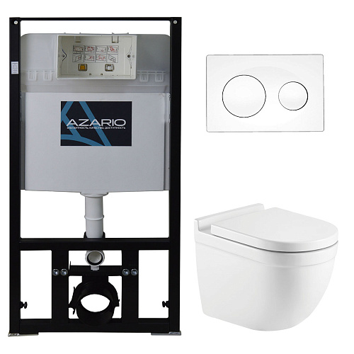 Azario AZ-8010-1000+AZ-8200-0012+AZ-0017 E-R Комплект инсталляции с унитазом Fora с сиденьем микролифт и клавишей смыва-0012, белая